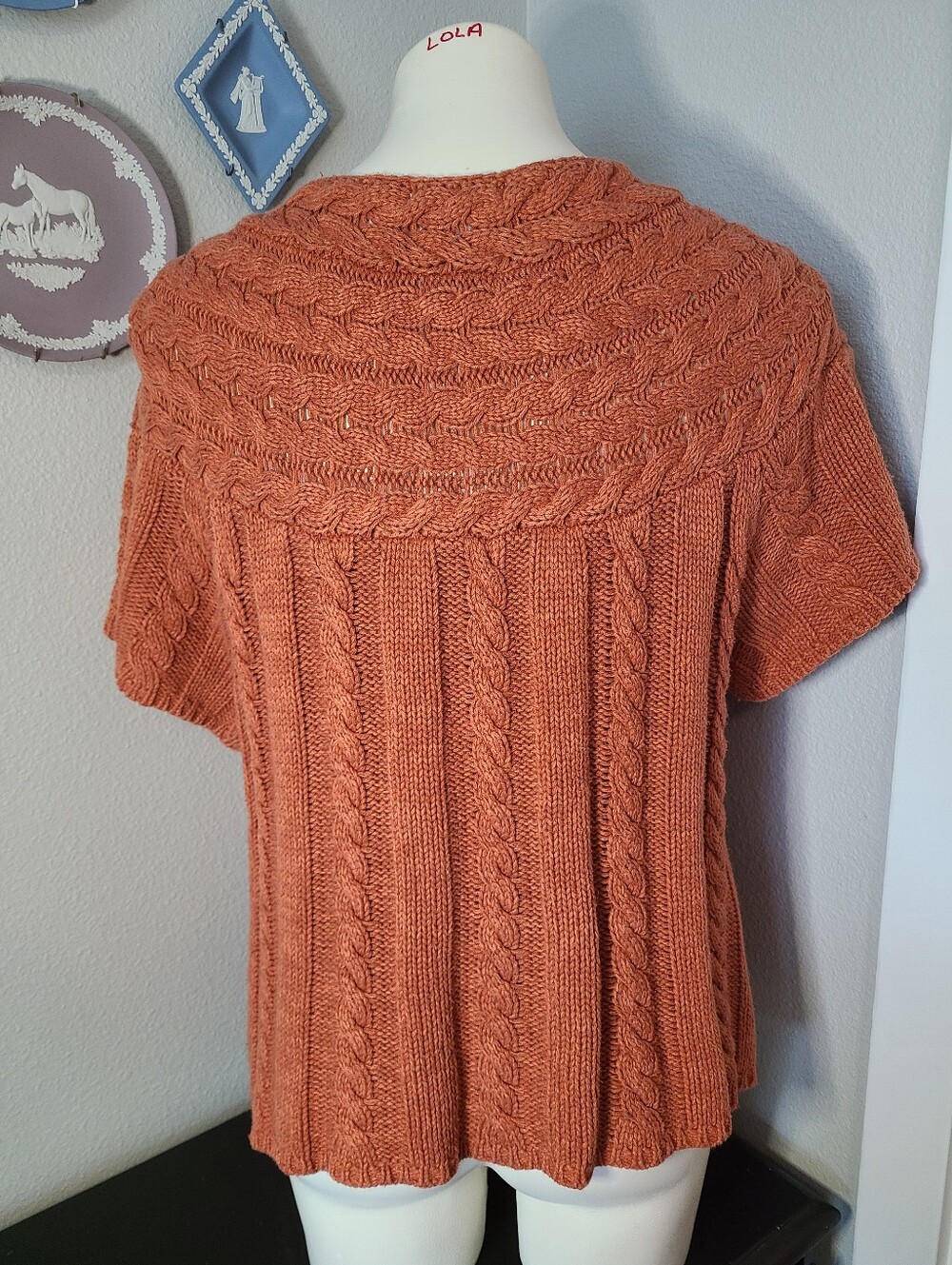 Dressbarn Cable Knit Cardigan Sweater Cottagecore Size L Rust Brown Cotton - Picture 2 of 7